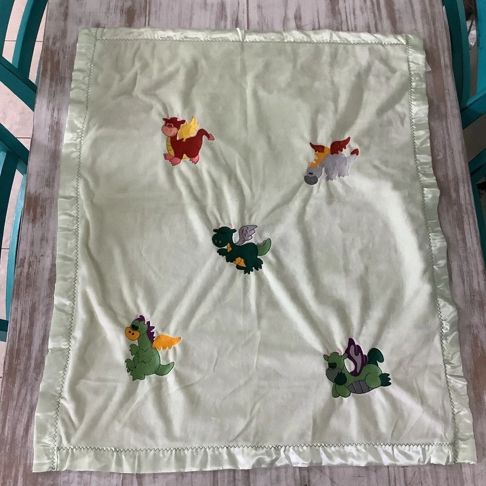 Carter's Dragon Baby Blanket Satin Trim‎ Plush Security Green Lovey Retired